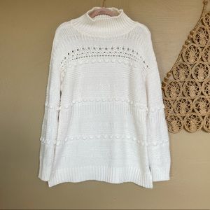 Lou & Gray Cream Popcorn Stitch Detail Mock Neck Sweater, Medium